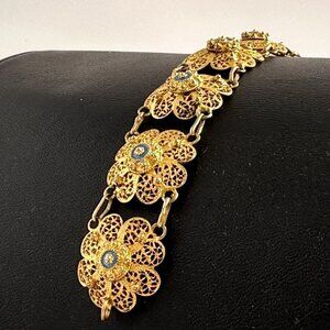 Vintage Rosas de Portugal Gold Over Sterling Filigree Bracelet